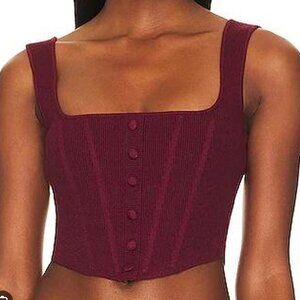 GUIZIO Knitted Burgundy Red Berry Button Crop Top Corset Zip - Small